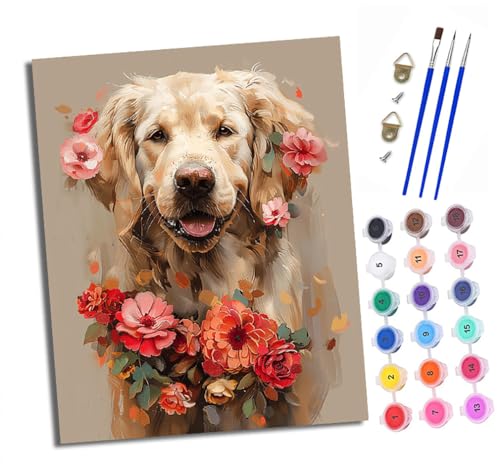 Malen nach Zahlen Erwachsene Golden Retriever mit Blumen DIY Handgemalt Ölgemälde Kit Paint by Numbers Adult Mit 3 - Pinseln und Acrylfarbe Knitterfreie Leinwand set - 40 X 50 CM Malen nach Zahlen Erwachsene Golden Retriever mit Blumen DIY Handgemalt Ölgemälde Kit Paint by Numbers Adult Mit 3 - Pinseln und Acrylfarbe Knitterfreie Leinwand set - 40 X 50 CM von XXHXIE