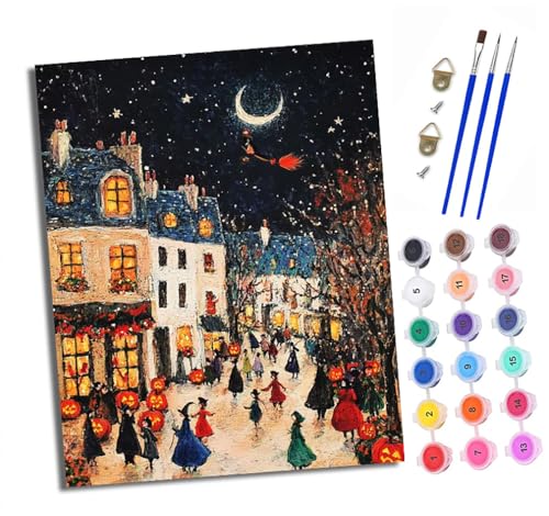 Malen nach Zahlen Erwachsene Halloween-Stadt DIY Handgemalt Ölgemälde Kit Paint by Numbers Adult Mit 3 - Pinseln und Acrylfarbe knitterfreie leinwand Kit - 40 X 50 CM Malen nach Zahlen Erwachsene Halloween-Stadt DIY Handgemalt Ölgemälde Kit Paint by Numbers Adult Mit 3 - Pinseln und Acrylfarbe knitterfreie leinwand Kit - 40 X 50 CM von XXHXIE