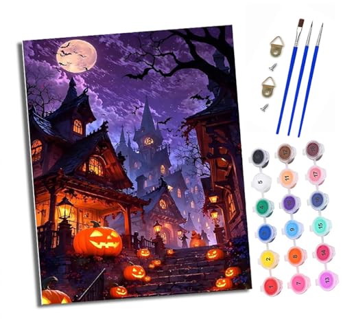 Malen nach Zahlen Erwachsene Halloween-Stadt DIY Handgemalt Ölgemälde Kit Paint by Numbers Adult Mit 3 - Pinseln und Acrylfarbe knitterfreie leinwand Kit - 40 X 50 CM von XXHXIE