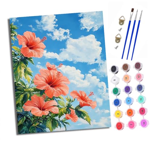 Malen nach Zahlen Erwachsene Hibiskusblüten vor blauem Himmel DIY Handgemalt Ölgemälde Kit Paint by Numbers Adult Mit 3 - Pinseln und Acrylfarbe knitterfreie leinwand Kit - 40 X 50 CM Malen nach Zahlen Erwachsene Hibiskusblüten vor blauem Himmel DIY Handgemalt Ölgemälde Kit Paint by Numbers Adult Mit 3 - Pinseln und Acrylfarbe knitterfreie leinwand Kit - 40 X 50 CM von XXHXIE