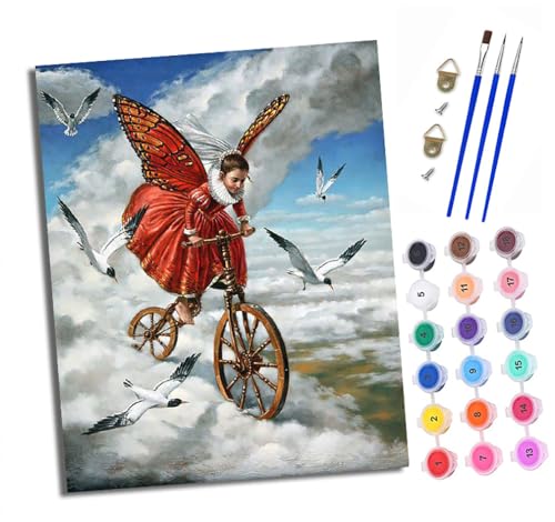 Malen nach Zahlen Erwachsene Himmelsauto-Mädchen DIY Handgemalt Ölgemälde Kit Mit 3 - Pinseln und Acrylfarbe knitterfreie leinwand Kit - 40 X 50 CM Mit Rahmen von XXHXIE