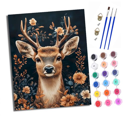 Malen nach Zahlen Erwachsene Hirsch mit Blumen und Hörnern DIY Handgemalt Ölgemälde Kit Paint by Numbers Adult Mit 3 - Pinseln und Acrylfarbe Knitterfreie Leinwand set - 40 X 50 CM Malen nach Zahlen Erwachsene Hirsch mit Blumen und Hörnern DIY Handgemalt Ölgemälde Kit Paint by Numbers Adult Mit 3 - Pinseln und Acrylfarbe Knitterfreie Leinwand set - 40 X 50 CM von XXHXIE