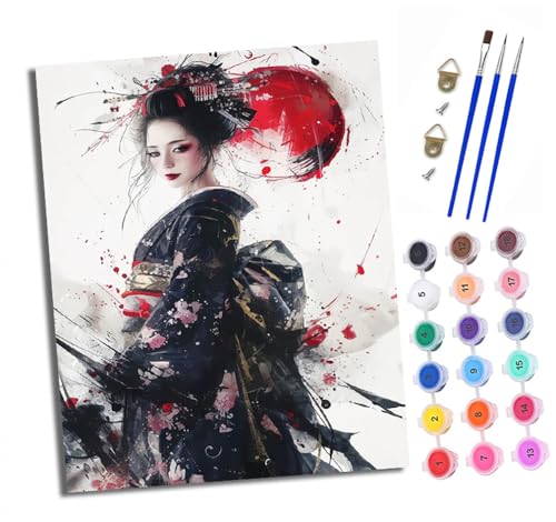 Malen nach Zahlen Erwachsene Japanische Geisha DIY Handgemalt Ölgemälde Kit Paint by Numbers Adult Mit 3 - Pinseln und Acrylfarbe Knitterfreie Leinwand set - 40 X 50 CM von XXHXIE