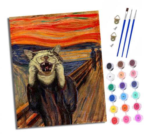 Malen nach Zahlen Erwachsene Katzenschrei DIY Handgemalt Ölgemälde Kit Mit 3 - Pinseln und Acrylfarbe Knitterfreie Leinwand set - 40 X 50 CM Mit Rahmen von XXHXIE