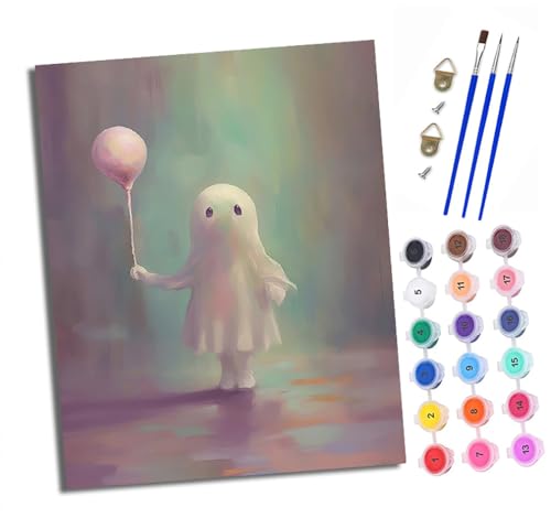 Malen nach Zahlen Erwachsene Kleines Gespenst mit einem Ballon DIY Handgemalt Ölgemälde Kit Mit 3 - Pinseln und Acrylfarbe Knitterfreie Leinwand set - 40 X 50 CM Mit Rahmen von XXHXIE