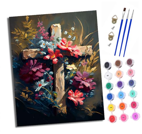 Malen nach Zahlen Erwachsene Kreuz bunte Blumen DIY Handgemalt Ölgemälde Kit Paint by Numbers Adult Mit 3 - Pinseln und Acrylfarbe knitterfreie leinwand Kit - 40 X 50 CM von XXHXIE