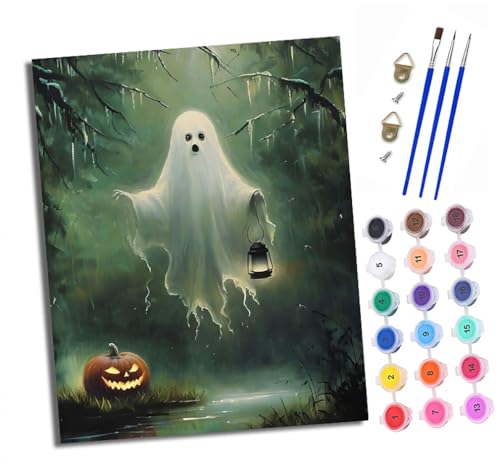 Malen nach Zahlen Erwachsene Laternengeist und Kürbis DIY Handgemalt Ölgemälde Kit Mit 3 - Pinseln und Acrylfarbe knitterfreie leinwand Kit - 40 X 50 CM Mit Rahmen von XXHXIE