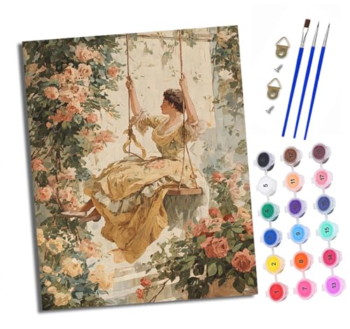 Malen nach Zahlen Erwachsene Mädchen auf einer Schaukel DIY Handgemalt Ölgemälde Kit Paint by Numbers Adult Mit 3 - Pinseln und Acrylfarbe knitterfreie leinwand Kit - 40 X 50 CM von XXHXIE