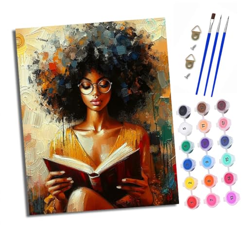 Malen nach Zahlen Erwachsene Mädchen mit Brille beim Lesen DIY Handgemalt Ölgemälde Kit Paint by Numbers Adult Mit 3 - Pinseln und Acrylfarbe Knitterfreie Leinwand set - 40 X 50 CM von XXHXIE