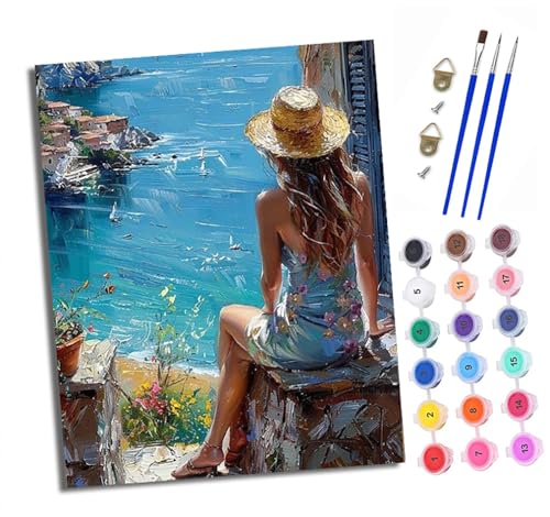 Malen nach Zahlen Erwachsene Mädchen mit Strohhut beobachtet das Meer DIY Handgemalt Ölgemälde Kit Mit 3 - Pinseln und Acrylfarbe knitterfreie leinwand Kit - 40 X 50 CM Mit Rahmen Malen nach Zahlen Erwachsene Mädchen mit Strohhut beobachtet das Meer DIY Handgemalt Ölgemälde Kit Mit 3 - Pinseln und Acrylfarbe knitterfreie leinwand Kit - 40 X 50 CM Mit Rahmen von XXHXIE