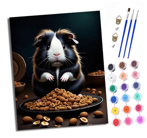 Malen nach Zahlen Erwachsene Meerschweinchen fressen Nüsse DIY Handgemalt Ölgemälde Kit Mit 3 - Pinseln und Acrylfarbe knitterfreie leinwand Kit - 40 X 50 CM Mit Rahmen von XXHXIE