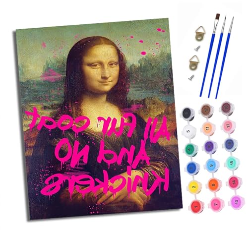 Malen nach Zahlen Erwachsene Mona Lisas Graffiti DIY Handgemalt Ölgemälde Kit Mit 3 - Pinseln und Acrylfarbe Knitterfreie Leinwand set - 40 X 50 CM Mit Rahmen von XXHXIE