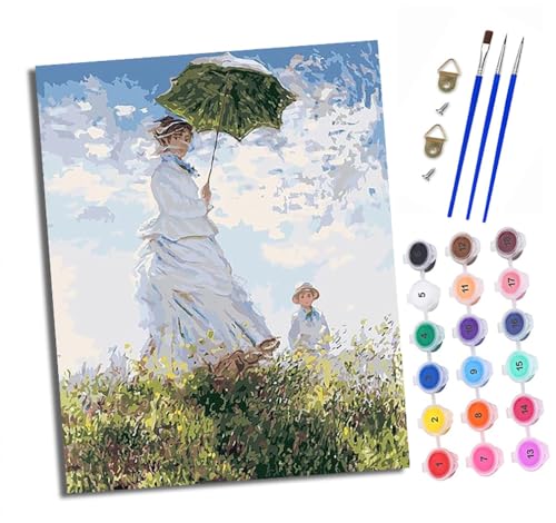 Malen nach Zahlen Erwachsene Monets Windspaziergang DIY Handgemalt Ölgemälde Kit Paint by Numbers Adult Mit 3 - Pinseln und Acrylfarbe knitterfreie leinwand Kit - 40 X 50 CM von XXHXIE