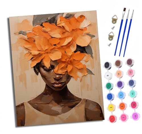 Malen nach Zahlen Erwachsene Orange Blumen Mädchen DIY Handgemalt Ölgemälde Kit Paint by Numbers Adult Mit 3 - Pinseln und Acrylfarbe Knitterfreie Leinwand set - 40 X 50 CM von XXHXIE