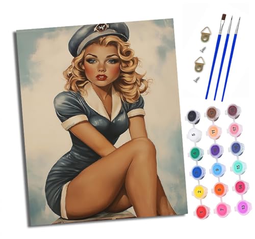 Malen nach Zahlen Erwachsene Retro-Luftfahrt-Mädchen DIY Handgemalt Ölgemälde Kit Paint by Numbers Adult Mit 3 - Pinseln und Acrylfarbe knitterfreie leinwand Kit - 40 X 50 CM von XXHXIE