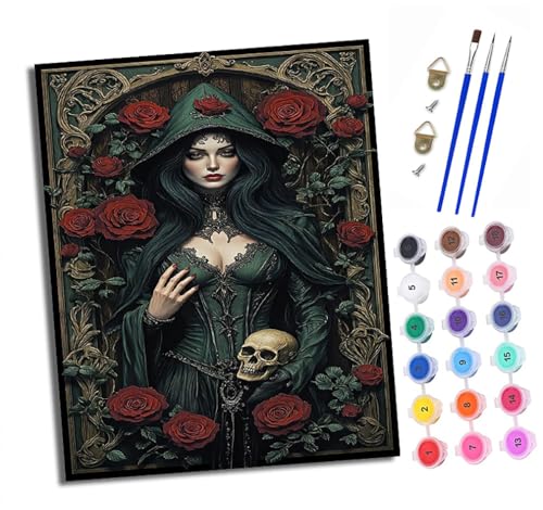 Malen nach Zahlen Erwachsene Rose und Totenkopffrau DIY Handgemalt Ölgemälde Kit Paint by Numbers Adult Mit 3 - Pinseln und Acrylfarbe knitterfreie leinwand Kit - 40 X 50 CM von XXHXIE
