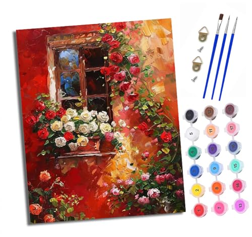 Malen nach Zahlen Erwachsene Rosen blühen auf der Fensterbank DIY Handgemalt Ölgemälde Kit Paint by Numbers Adult Mit 3 - Pinseln und Acrylfarbe knitterfreie leinwand Kit - 40 X 50 CM Malen nach Zahlen Erwachsene Rosen blühen auf der Fensterbank DIY Handgemalt Ölgemälde Kit Paint by Numbers Adult Mit 3 - Pinseln und Acrylfarbe knitterfreie leinwand Kit - 40 X 50 CM von XXHXIE