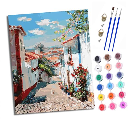 Malen nach Zahlen Erwachsene Rote Rosenstadt DIY Handgemalt Ölgemälde Kit Mit 3 - Pinseln und Acrylfarbe knitterfreie leinwand Kit - 40 X 50 CM Mit Rahmen Malen nach Zahlen Erwachsene Rote Rosenstadt DIY Handgemalt Ölgemälde Kit Mit 3 - Pinseln und Acrylfarbe knitterfreie leinwand Kit - 40 X 50 CM Mit Rahmen von XXHXIE