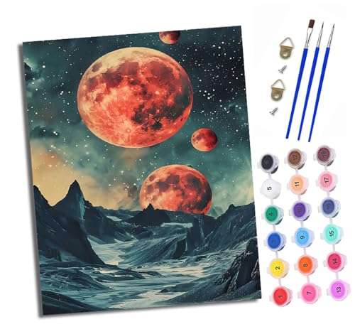 Malen nach Zahlen Erwachsene Roter Planet am Nachthimmel DIY Handgemalt Ölgemälde Kit Mit 3 - Pinseln und Acrylfarbe knitterfreie leinwand Kit - 40 X 50 CM Mit Rahmen von XXHXIE