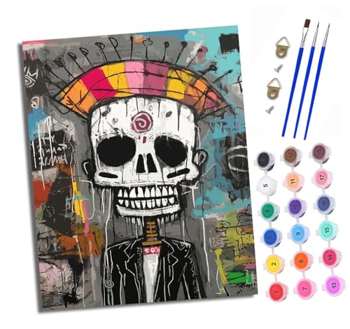 Malen nach Zahlen Erwachsene Schädel-Kunst-Graffiti DIY Handgemalt Ölgemälde Kit Mit 3 - Pinseln und Acrylfarbe knitterfreie leinwand Kit - 40 X 50 CM Mit Rahmen Malen nach Zahlen Erwachsene Schädel-Kunst-Graffiti DIY Handgemalt Ölgemälde Kit Mit 3 - Pinseln und Acrylfarbe knitterfreie leinwand Kit - 40 X 50 CM Mit Rahmen von XXHXIE
