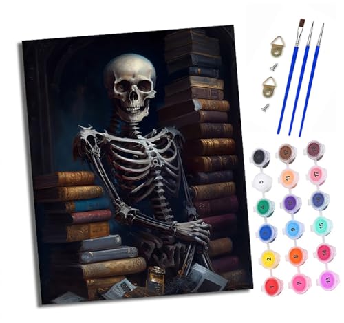Malen nach Zahlen Erwachsene Schädel und Buch DIY Handgemalt Ölgemälde Kit Paint by Numbers Adult Mit 3 - Pinseln und Acrylfarbe knitterfreie leinwand Kit - 40 X 50 CM Malen nach Zahlen Erwachsene Schädel und Buch DIY Handgemalt Ölgemälde Kit Paint by Numbers Adult Mit 3 - Pinseln und Acrylfarbe knitterfreie leinwand Kit - 40 X 50 CM von XXHXIE