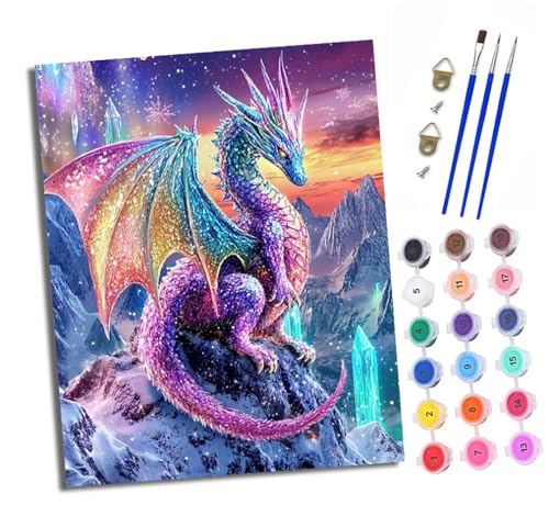 Malen nach Zahlen Erwachsene Schneeberg Bunter Drache DIY Handgemalt Ölgemälde Kit Paint by Numbers Adult Mit 3 - Pinseln und Acrylfarbe knitterfreie leinwand Kit - 40 X 50 CM von XXHXIE
