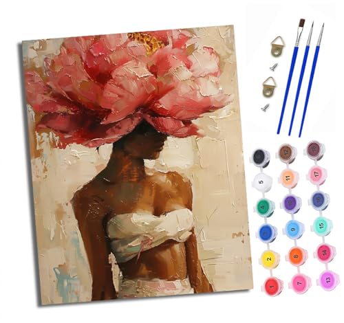 Malen nach Zahlen Erwachsene Schönes Mädchen mit Blumen DIY Handgemalt Ölgemälde Kit Paint by Numbers Adult Mit 3 - Pinseln und Acrylfarbe Knitterfreie Leinwand set - 40 X 50 CM von XXHXIE