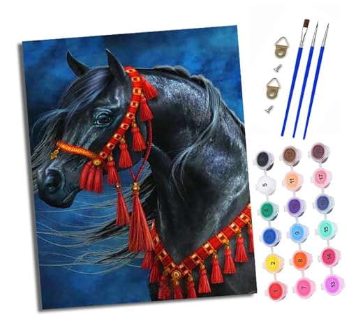 Malen nach Zahlen Erwachsene Schwarze Pferdestatue mit roten DIY Handgemalt Ölgemälde Kit Mit 3 - Pinseln und Acrylfarbe knitterfreie leinwand Kit - 40 X 50 CM Mit Rahmen Malen nach Zahlen Erwachsene Schwarze Pferdestatue mit roten DIY Handgemalt Ölgemälde Kit Mit 3 - Pinseln und Acrylfarbe knitterfreie leinwand Kit - 40 X 50 CM Mit Rahmen von XXHXIE