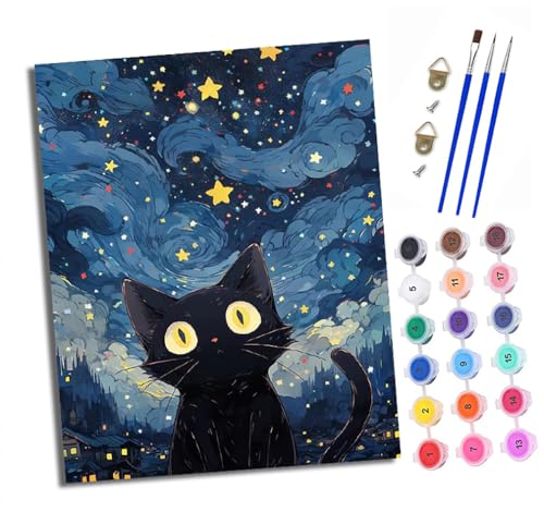Malen nach Zahlen Erwachsene Sternenhimmel schwarze Katze DIY Handgemalt Ölgemälde Kit Paint by Numbers Adult Mit 3 - Pinseln und Acrylfarbe knitterfreie leinwand Kit - 40 X 50 CM Malen nach Zahlen Erwachsene Sternenhimmel schwarze Katze DIY Handgemalt Ölgemälde Kit Paint by Numbers Adult Mit 3 - Pinseln und Acrylfarbe knitterfreie leinwand Kit - 40 X 50 CM von XXHXIE