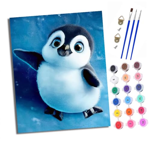 Malen nach Zahlen Erwachsene Süßer kleiner Pinguin DIY Handgemalt Ölgemälde Kit Paint by Numbers Adult Mit 3 - Pinseln und Acrylfarbe knitterfreie leinwand Kit - 40 X 50 CM von XXHXIE