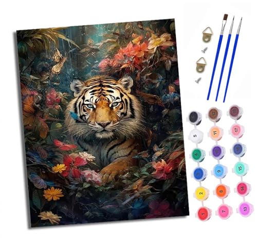 Malen nach Zahlen Erwachsene Tiger zwischen Blumen DIY Handgemalt Ölgemälde Kit Paint by Numbers Adult Mit 3 - Pinseln und Acrylfarbe Knitterfreie Leinwand set - 40 X 50 CM Malen nach Zahlen Erwachsene Tiger zwischen Blumen DIY Handgemalt Ölgemälde Kit Paint by Numbers Adult Mit 3 - Pinseln und Acrylfarbe Knitterfreie Leinwand set - 40 X 50 CM von XXHXIE