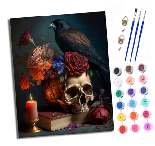 Malen nach Zahlen Erwachsene Totenkopf mit Blumen und Vögeln DIY Handgemalt Ölgemälde Kit Paint by Numbers Adult Mit 3 - Pinseln und Acrylfarbe knitterfreie leinwand Kit - 40 X 50 CM Malen nach Zahlen Erwachsene Totenkopf mit Blumen und Vögeln DIY Handgemalt Ölgemälde Kit Paint by Numbers Adult Mit 3 - Pinseln und Acrylfarbe knitterfreie leinwand Kit - 40 X 50 CM von XXHXIE