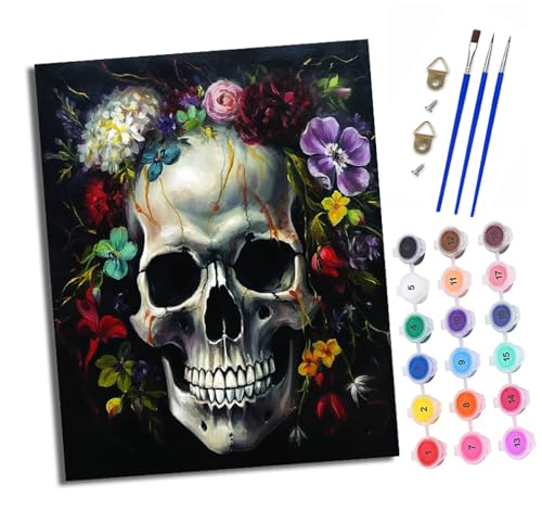 Malen nach Zahlen Erwachsene Totenkopf mit floralem Element DIY Handgemalt Ölgemälde Kit Mit 3 - Pinseln und Acrylfarbe Knitterfreie Leinwand set - 40 X 50 CM Mit Rahmen Malen nach Zahlen Erwachsene Totenkopf mit floralem Element DIY Handgemalt Ölgemälde Kit Mit 3 - Pinseln und Acrylfarbe Knitterfreie Leinwand set - 40 X 50 CM Mit Rahmen von XXHXIE