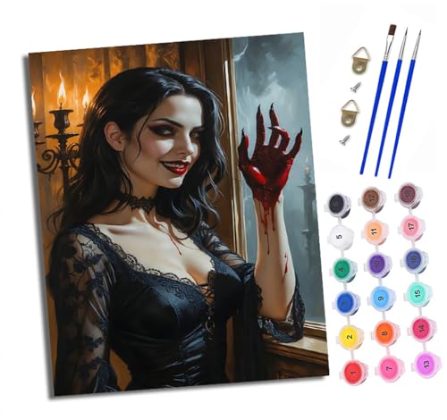 Malen nach Zahlen Erwachsene Vampir kaltblütiges Mädchen DIY Handgemalt Ölgemälde Kit Paint by Numbers Adult Mit 3 - Pinseln und Acrylfarbe knitterfreie leinwand Kit - 40 X 50 CM von XXHXIE