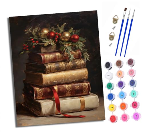 Malen nach Zahlen Erwachsene Weihnachtsdekorationsbücher DIY Handgemalt Ölgemälde Kit Mit 3 - Pinseln und Acrylfarbe Knitterfreie Leinwand set - 40 X 50 CM Mit Rahmen von XXHXIE