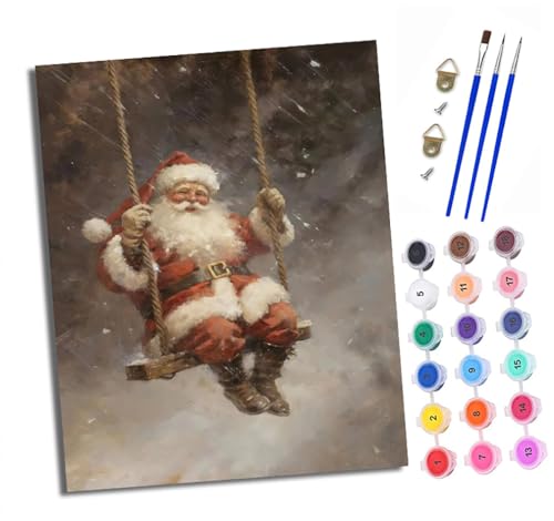 Malen nach Zahlen Erwachsene Weihnachtsmann auf der Schaukel DIY Handgemalt Ölgemälde Kit Paint by Numbers Adult Mit 3 - Pinseln und Acrylfarbe knitterfreie leinwand Kit - 40 X 50 CM von XXHXIE
