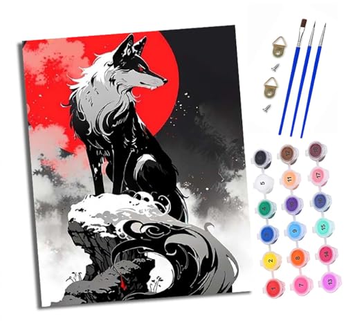 Malen nach Zahlen Erwachsene Wolf unter dem roten Mond DIY Handgemalt Ölgemälde Kit Mit 3 - Pinseln und Acrylfarbe Knitterfreie Leinwand set - 40 X 50 CM Mit Rahmen Malen nach Zahlen Erwachsene Wolf unter dem roten Mond DIY Handgemalt Ölgemälde Kit Mit 3 - Pinseln und Acrylfarbe Knitterfreie Leinwand set - 40 X 50 CM Mit Rahmen von XXHXIE