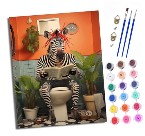 Malen nach Zahlen Erwachsene Zebra liest auf der Toilette DIY Handgemalt Ölgemälde Kit Paint by Numbers Adult Mit 3 - Pinseln und Acrylfarbe Knitterfreie Leinwand set - 40 X 50 CM Malen nach Zahlen Erwachsene Zebra liest auf der Toilette DIY Handgemalt Ölgemälde Kit Paint by Numbers Adult Mit 3 - Pinseln und Acrylfarbe Knitterfreie Leinwand set - 40 X 50 CM von XXHXIE