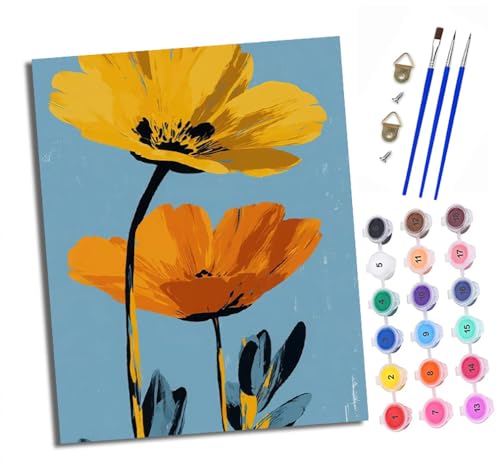 Malen nach Zahlen Erwachsene Zwei Blumen unter dem blauen Himmel DIY Handgemalt Ölgemälde Kit Mit 3 - Pinseln und Acrylfarbe Knitterfreie Leinwand set - 40 X 50 CM Mit Rahmen von XXHXIE