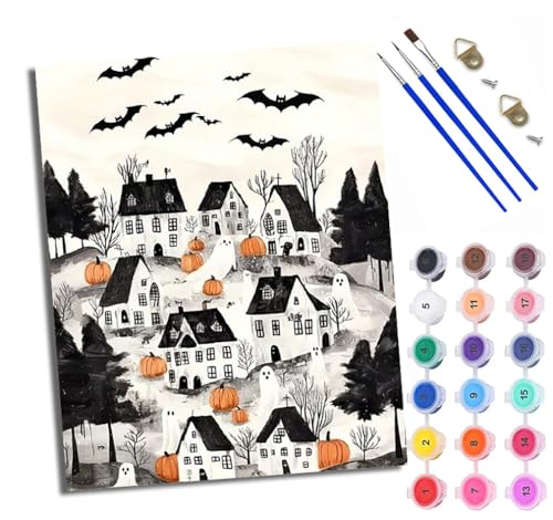 Malen nach Zahlen für Erwachsene, DIY Malen nach Zahlen, Geist vor dem Hexenhaus mit Acrylfarben, vorgedruckte Leinwand und Pinsel, Geschenk, Wanddekoration, 40,6 x 50,8 cm, ohne Rahmen Malen nach Zahlen für Erwachsene, DIY Malen nach Zahlen, Geist vor dem Hexenhaus mit Acrylfarben, vorgedruckte Leinwand und Pinsel, Geschenk, Wanddekoration, 40,6 x 50,8 cm, ohne Rahmen von XXHXIE