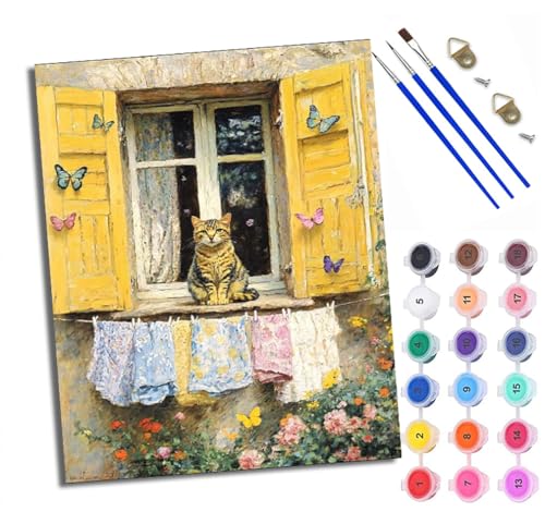 Malen nach Zahlen für Erwachsene, Malen-nach-Zahlen-Set, Katze, verkleidet als Nonne mit Acrylfarben, vorgedruckte Leinwand und Pinsel, Geschenk, Wanddekoration, 40,6 x 50,8 cm, ohne Rahmen von XXHXIE