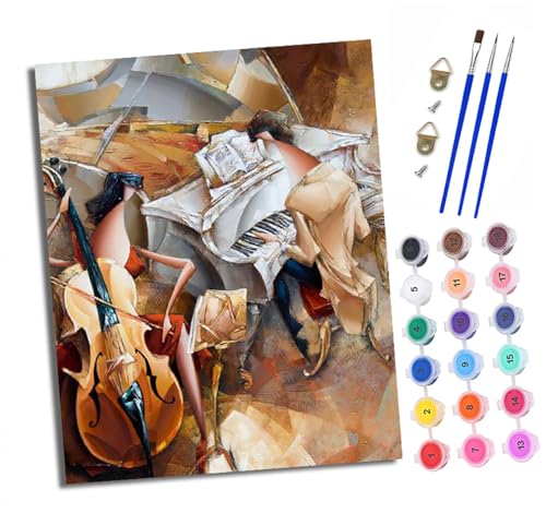 XXHXIE Malen Nach Zahlen Erwachsene-DIY Handgemalt Ölgemälde KitAbstraktes Musikpaar für Anfänger Mit 3-Pinseln und Acrylfarbe Handgemalt öLgemäLde Kit Als Geschenk 40x50cm (Rahmenlos) von XXHXIE