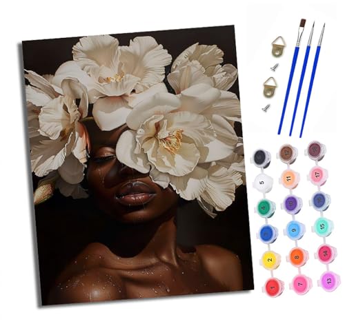 XXHXIE Malen Nach Zahlen Erwachsene-DIY Handgemalt Ölgemälde KitBlumen Afrikanisches Mädchen für Anfänger Mit 3-Pinseln und Acrylfarbe Handgemalt öLgemäLde Kit Als Geschenk 40x50cm (Rahmenlos) von XXHXIE