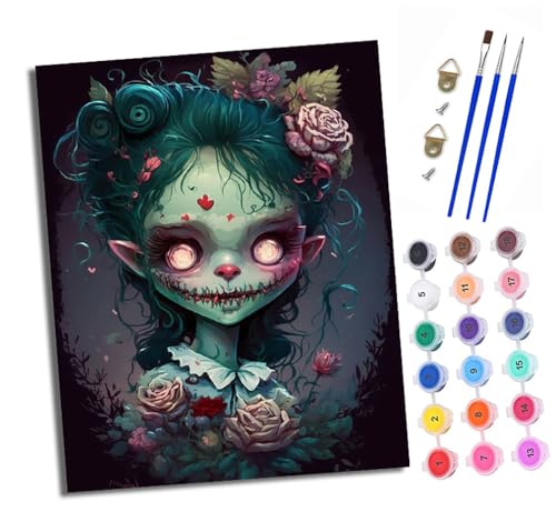 XXHXIE Malen Nach Zahlen Erwachsene-DIY Handgemalt Ölgemälde KitBlumen-Horror-Mädchen für Anfänger Mit 3-Pinseln und Acrylfarbe Handgemalt öLgemäLde Kit Als Geschenk 40x50cm (Rahmenlos) von XXHXIE