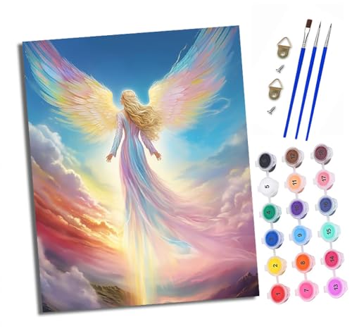 XXHXIE Malen Nach Zahlen Erwachsene-DIY Handgemalt Ölgemälde KitBunter Engel in den Wolken für Anfänger Mit 3-Pinseln und Acrylfarbe Handgemalt öLgemäLde Kit Als Geschenk 40x50cm (Rahmenlos) von XXHXIE