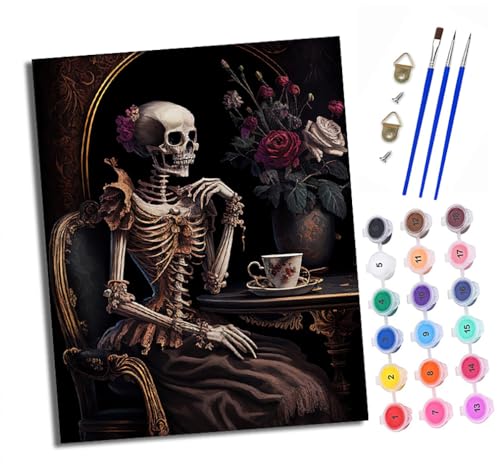 XXHXIE Malen Nach Zahlen Erwachsene-DIY Handgemalt Ölgemälde KitEleganter Totenkopfrahmen für Anfänger Mit 3-Pinseln und Acrylfarbe Handgemalt öLgemäLde Kit Als Geschenk 40x50cm (Rahmenlos) von XXHXIE