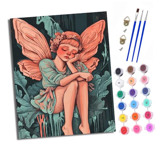 XXHXIE Malen Nach Zahlen Erwachsene-DIY Handgemalt Ölgemälde KitElfen im Märchenstil für Anfänger Mit 3-Pinseln und Acrylfarbe Handgemalt öLgemäLde Kit Als Geschenk 40x50cm (Mit Rahmen) von XXHXIE
