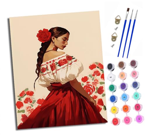 XXHXIE Malen Nach Zahlen Erwachsene-DIY Handgemalt Ölgemälde KitFlamenco-Mädchen für Anfänger Mit 3-Pinseln und Acrylfarbe Handgemalt öLgemäLde Kit Als Geschenk 40x50cm (Mit Rahmen) von XXHXIE