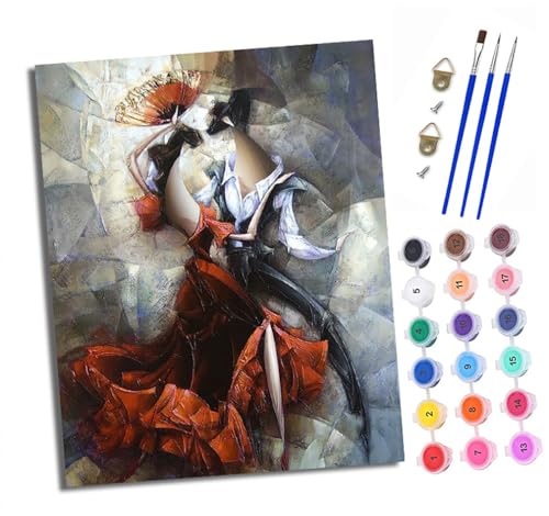 XXHXIE Malen Nach Zahlen Erwachsene-DIY Handgemalt Ölgemälde KitFlamenco tanzendes Paar für Anfänger Mit 3-Pinseln und Acrylfarbe Handgemalt öLgemäLde Kit Als Geschenk 40x50cm (Rahmenlos) von XXHXIE