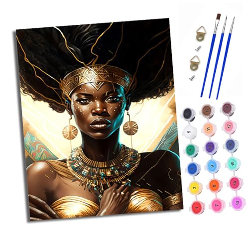 XXHXIE Malen Nach Zahlen Erwachsene-DIY Handgemalt Ölgemälde KitFrau trägt Goldschmuck für Anfänger Mit 3-Pinseln und Acrylfarbe Handgemalt öLgemäLde Kit Als Geschenk 40x50cm (Rahmenlos) von XXHXIE